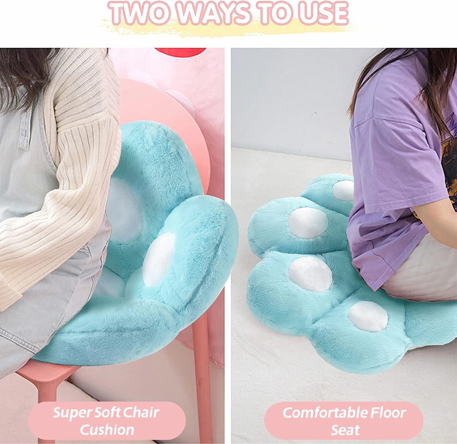 Ditucu Cat Paw Cushion Kawaii Chair Cushions 27.5 x 23.6 inch Cute Stuff Seat Pad Comfy Lazy Sofa Office Floor Pillow for Gaming Chairs Room Decor Blue