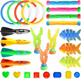 Dive Rings Pool Toys Adults, 26 Pcs Diving Pool Toy for Kids Ages 4-8, Shark Torpedo Dive Set, Octopus Toddler Water Fun Toys, Summer Essentials Underwater Swimming Throwing Gifts for Boys & Girls
