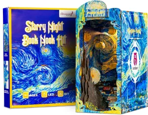 DIY Book Nook Kit - Vangogh Mini House Building Nook Kits for Adults - Wooden 3D Puzzle Bookshelf Accessory for Artisans - Perfect DIY Miniature House Kit & Creative Bookends Gift for Book Lovers