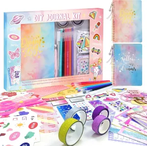 DIY Journal Kit for Girls Ages 8 9 10 11 12 13 14-Scrapbook Kit with 2 Diaries & 300  Scrapbooking Supplies, Journaling Arts & Crafts Set, Perfect DIY Journal Gifts for Teen Girls & Teens