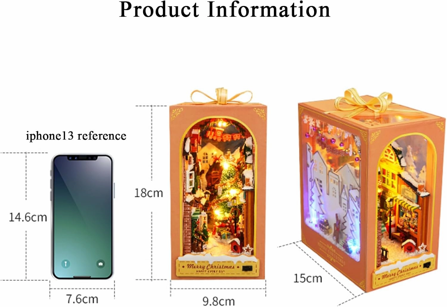 DIY Book Nook Kit - 3D Wooden Puzzle Miniature Dollhouse Kits Bookshelf Insert Decor Bookend Model, Booknook Kit Building Set with LED Light, for Teens Adults (Christmas)