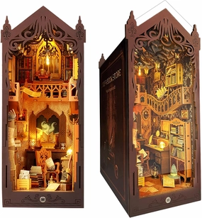 DIY Book Nook Kit, Dollhouse Wooden Mini House, 3D Wooden Puzzle With Sensor LED Lights, Bookshelf Insert Decoration for People From 14 Years