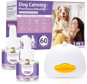 Dog Pheromones Calming Diffuser 3 In 1 Advanced Kit Appeasing Pheromone Diffuser to Calm Pet (1 Plug in 2 Pack 48ml Refill) for Anxiety Relieve Relief Reduce Aggression Fighting Stress (Tasteless)