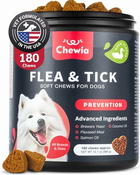 Dog Flea and Tick Treatment Chews - Flea and Tick Prevention for Dogs - Flea & Tick Chewables - Natural Dog Flea & Tick Control Soft Treats - Flea Chewables for Dogs - Immune Support Supplement