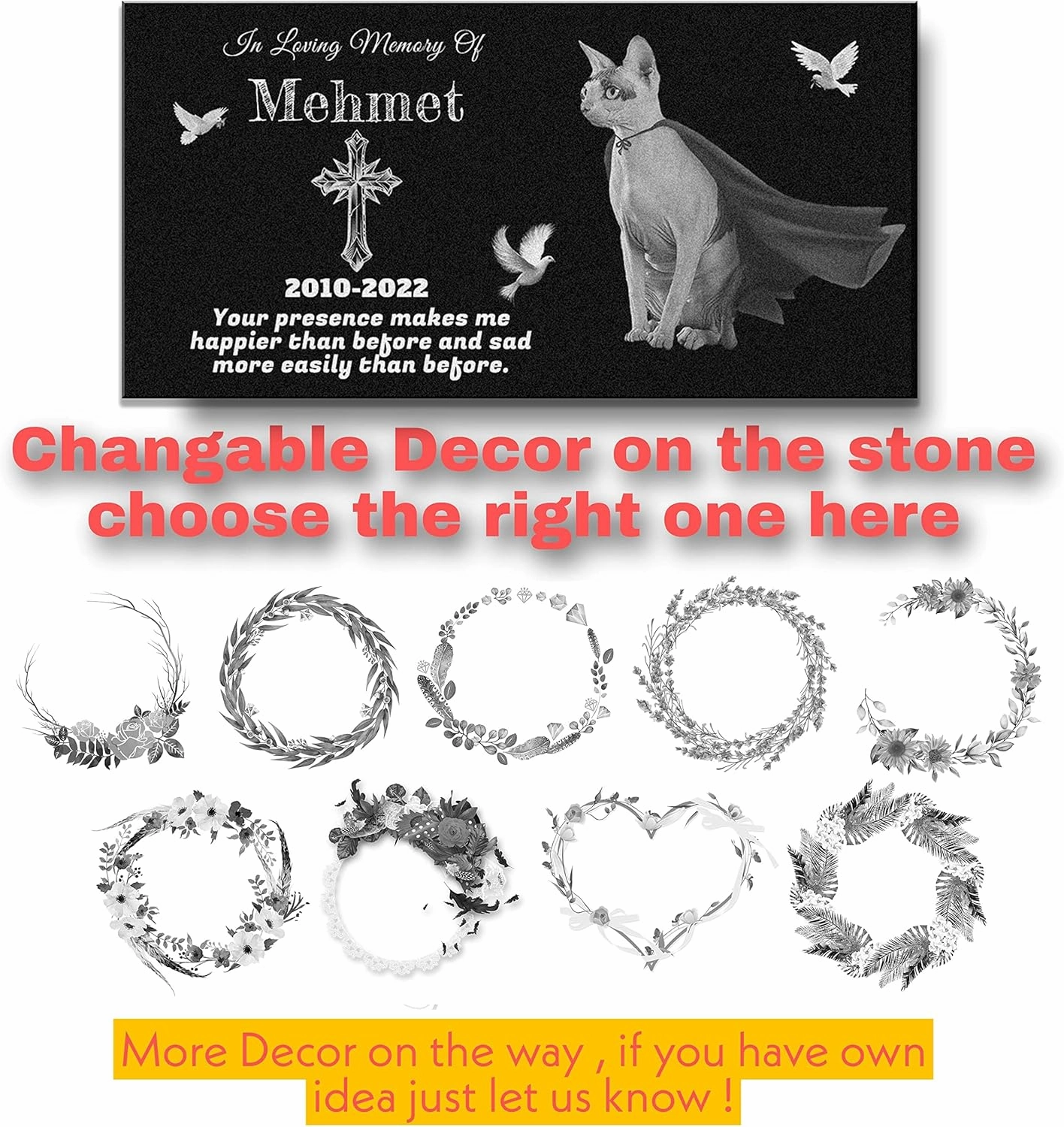 Dog Memorial Gifts,Dog Memorial Stone,Pet Grave Markers Personalized,Pet Headstone,Cat Memorial（ Heart-Shaped） (Rectangle, 12 inch)