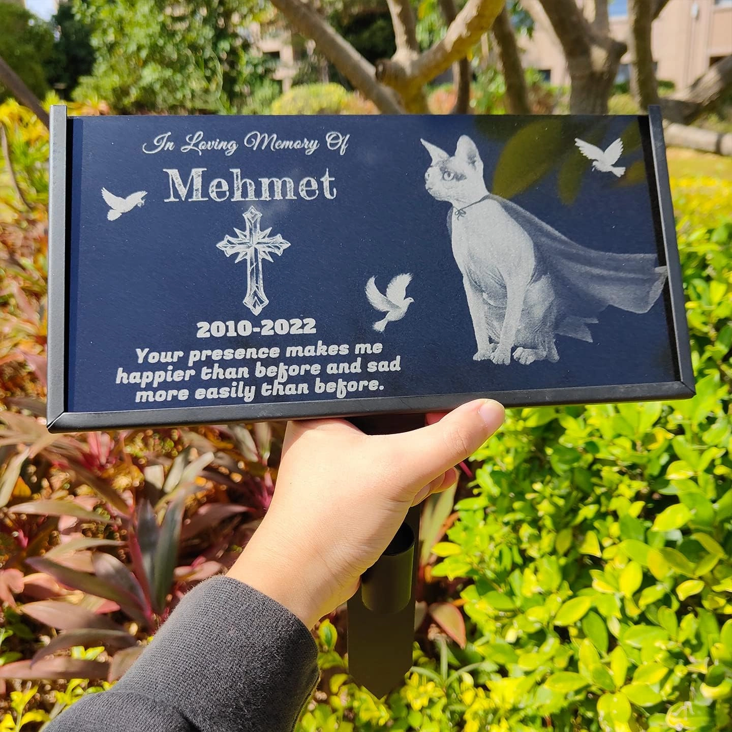 Dog Memorial Gifts,Dog Memorial Stone,Pet Grave Markers Personalized,Pet Headstone,Cat Memorial（ Heart-Shaped） (Rectangle, 12 inch)