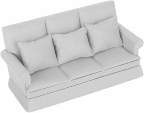 Doll House Sofa, 1:12 Mini Sofa with 3pcs Pillow Living Room Furniture Wooden Doll House Decoration Accessories (Grey)