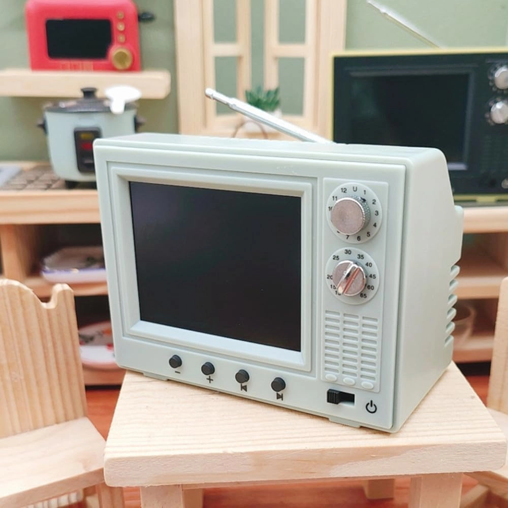 Doll House TV, 1:12 Scale Miniature Retro TV Television Doll House Furniture Decor Model, Can Play Video