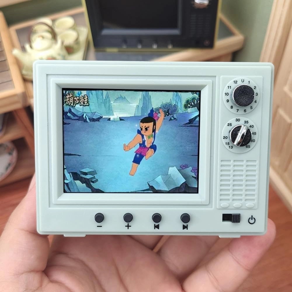 Doll House TV, 1:12 Scale Miniature Retro TV Television Doll House Furniture Decor Model, Can Play Video