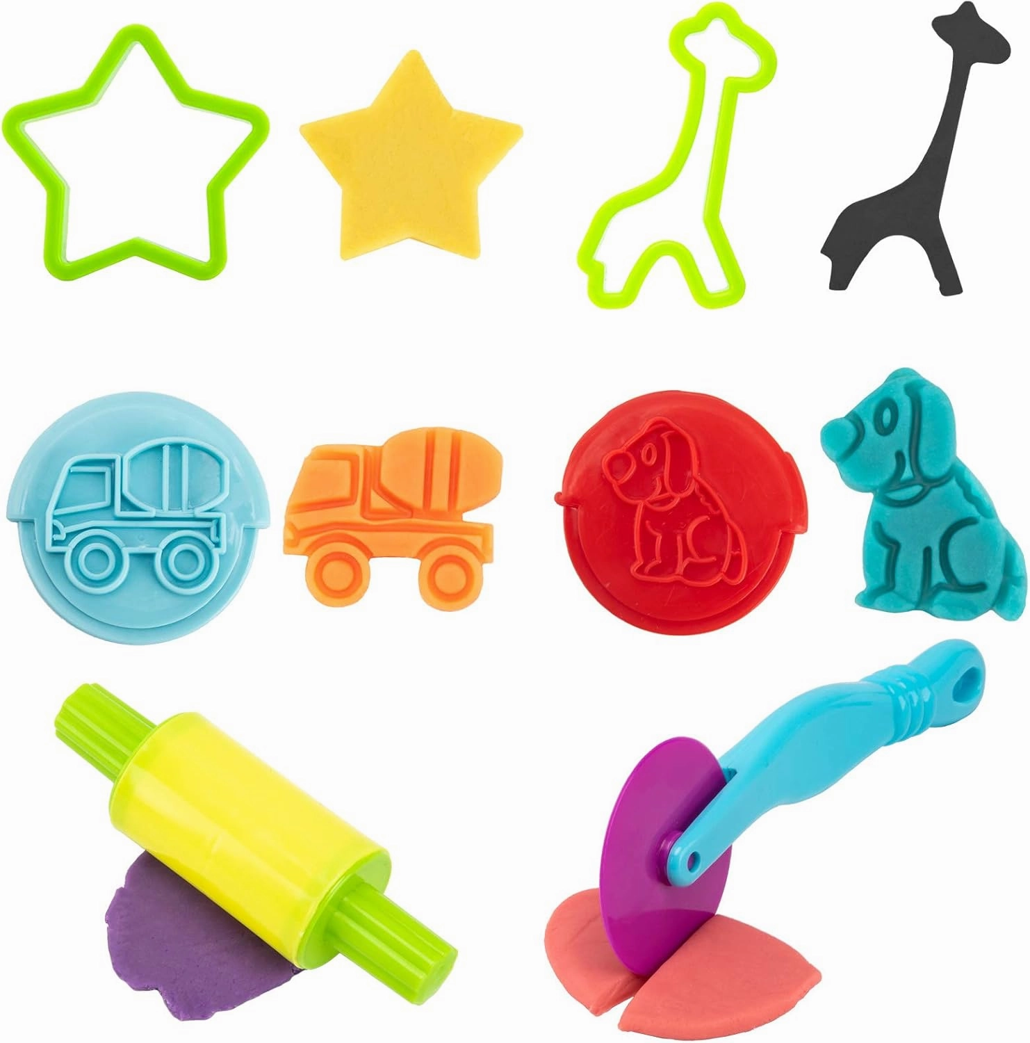 Dough Tools for Kids, 46Pcs Dough Toys Include Play Food Molds - Cupcakes, Ice Cream, Noodle, Play Bulk Pack with Roller, Cutters, Scissor, Dough Mat and Storage Bag Gifts (Tools)