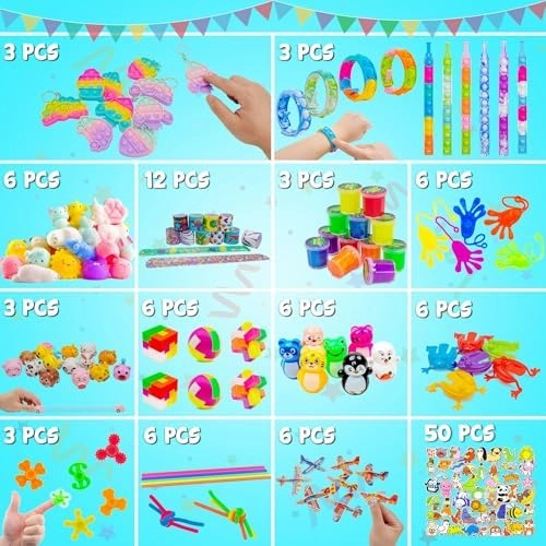DQstar Party Favors Toy for Kids 4-8-12, Treasure Box Prizes for Classroom, Goodie Bags Stuffers, Prize Box Toys, Birthday Party Gifts, Carnival Prizes, Pinata Fillers, Treasure Chest