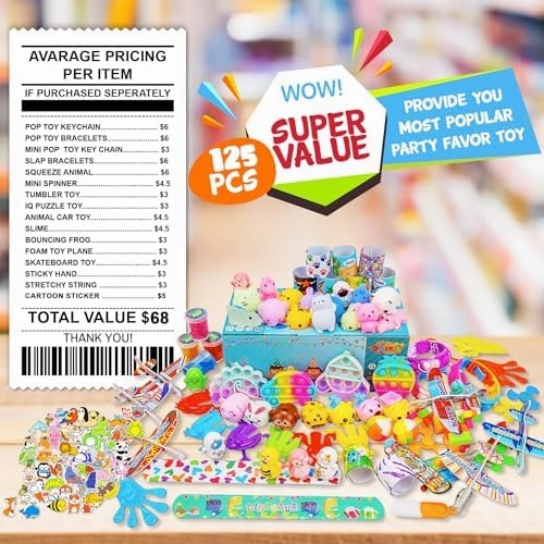 DQstar Party Favors Toy for Kids 4-8-12, Treasure Box Prizes for Classroom, Goodie Bags Stuffers, Prize Box Toys, Birthday Party Gifts, Carnival Prizes, Pinata Fillers, Treasure Chest