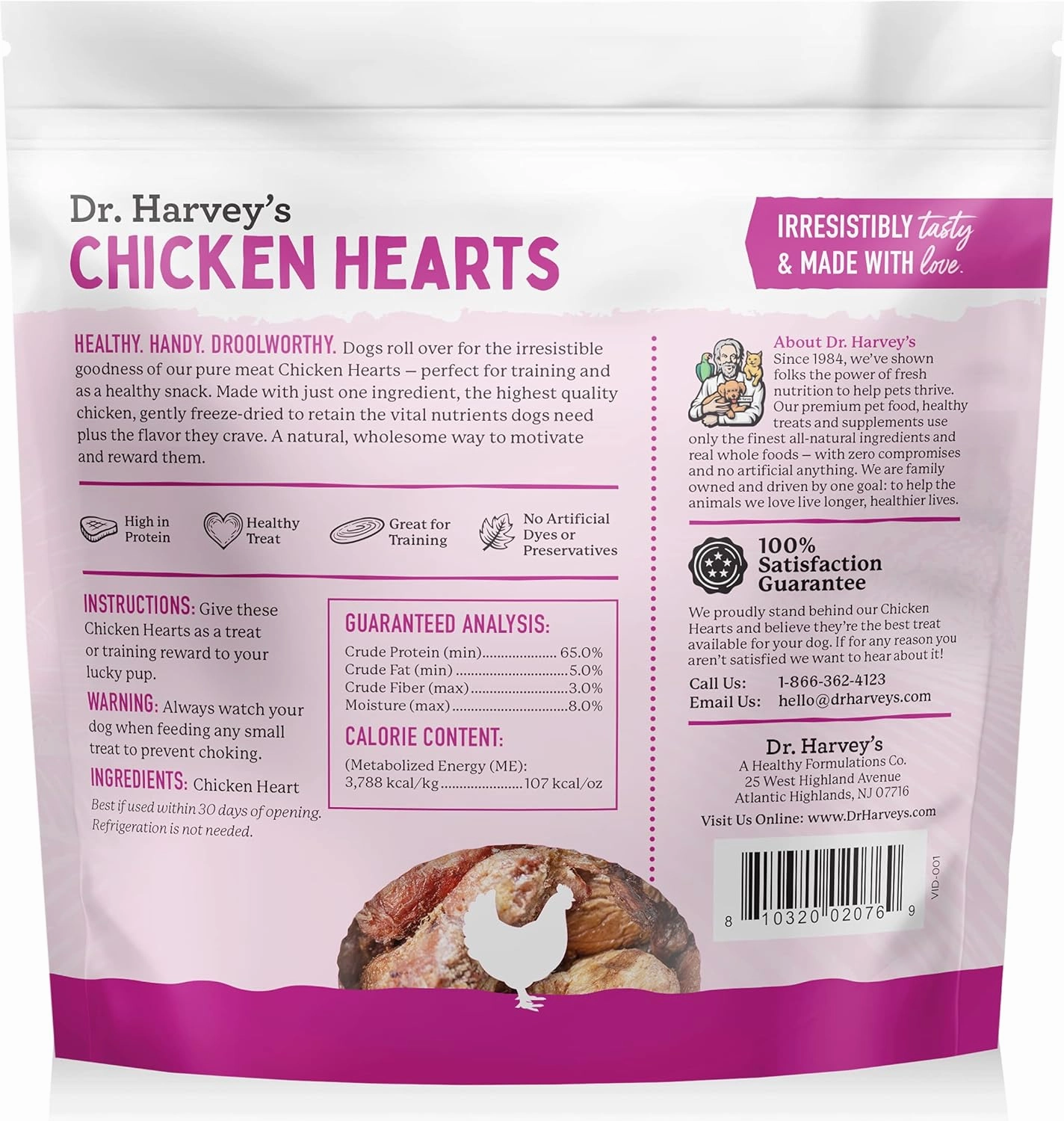 Dr. Harvey's Freeze-Dried Chicken Hearts - Training Dog Treats, Single Ingredient, All-Natural USA Sourced Protein, Allergen-Free - 7 Ounces (Pack of 3)