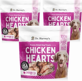 Dr. Harvey's Freeze-Dried Chicken Hearts - Training Dog Treats, Single Ingredient, All-Natural USA Sourced Protein, Allergen-Free - 7 Ounces (Pack of 3)