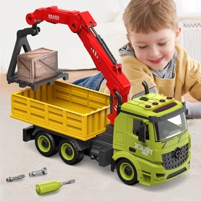 Dwi Dowellin Crane Truck Toys, Construction Car Toys Carrier Vehicle Toys for Kids, Assemble Transportation Toy Cars, with Lights&Sounds, for Boys Girls Age 3-12 Years Old