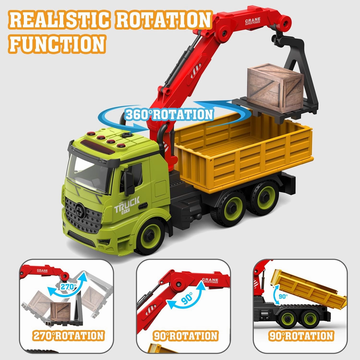 Dwi Dowellin Crane Truck Toys, Construction Car Toys Carrier Vehicle Toys for Kids, Assemble Transportation Toy Cars, with Lights&Sounds, for Boys Girls Age 3-12 Years Old