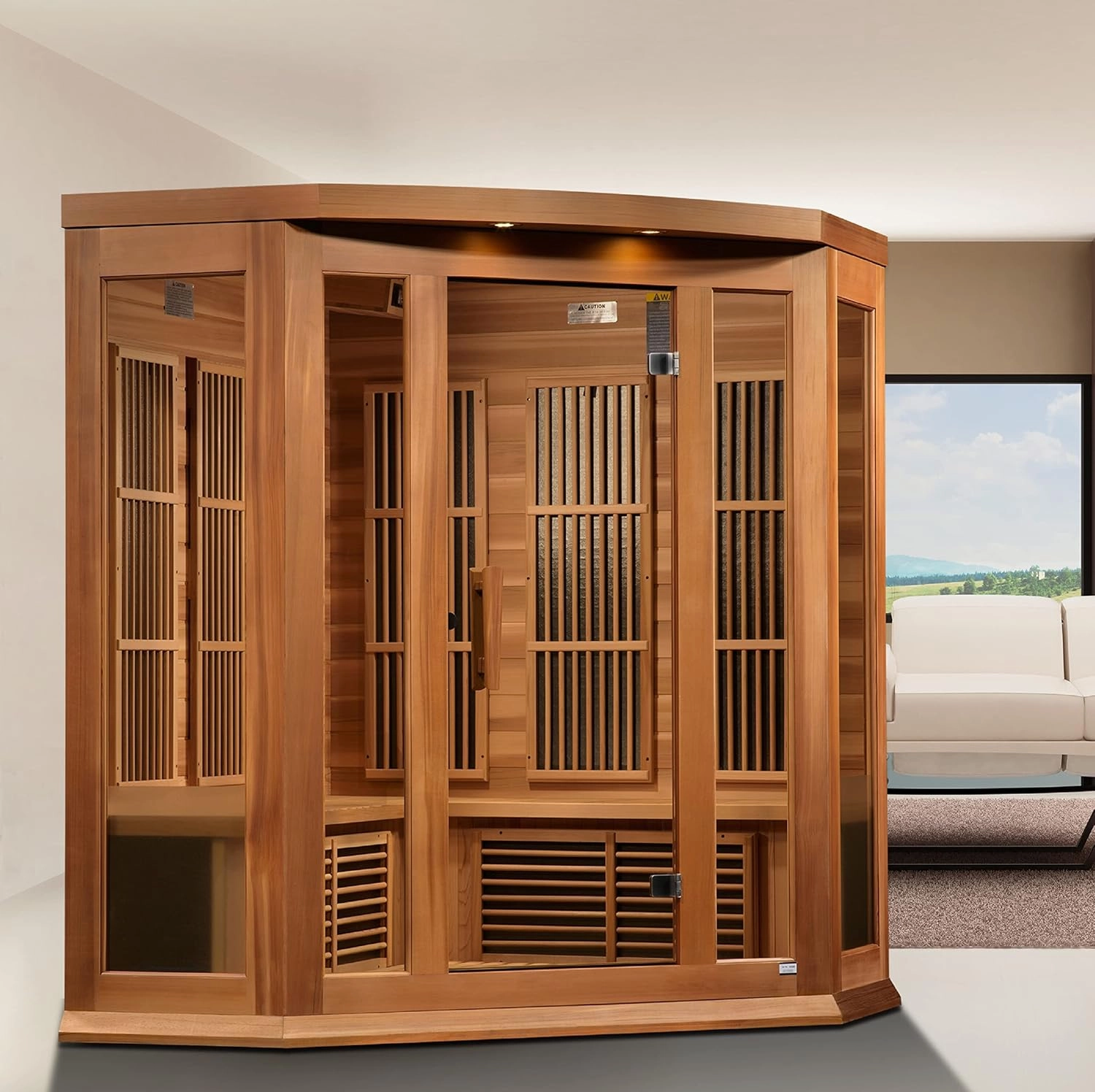 DYNAMIC SAUNAS Maxxus MX-K356-01 Elite 3-Person Corner Near Zero EMF (Under 2 MG) FAR Infrared Sauna, (Canadian Clear Red Cedar) Curb Side Delivery