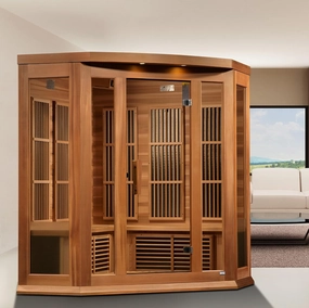 DYNAMIC SAUNAS Maxxus MX-K356-01 Elite 3-Person Corner Near Zero EMF (Under 2 MG) FAR Infrared Sauna, (Canadian Clear Red Cedar) Curb Side Delivery