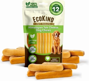 EcoKind Premium Gold Yak Cheese Himalayan Dog Chews, Dog Treats Large Breed, All Natural, High Protein Dog Chew, Cheese, Large - 12  Chews (3 lbs)