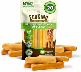 EcoKind Premium Gold Yak Cheese Himalayan Dog Chews, Dog Treats Large Breed, All Natural, High Protein, for Aggressive Chewers, Large - 20  Chews (5 lb)