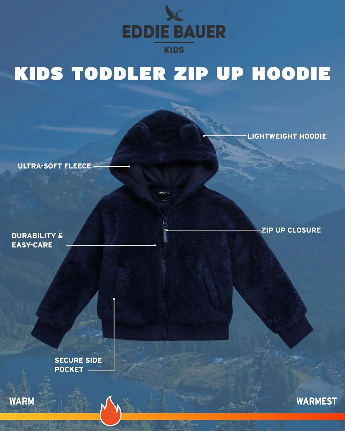 Eddie Bauer Toddler Zip Up Hoodie - Kids' Ultra Soft Sherpa Fleece Hoodie Sweatshirt for Toddler Boys and Girls (2T-4T)