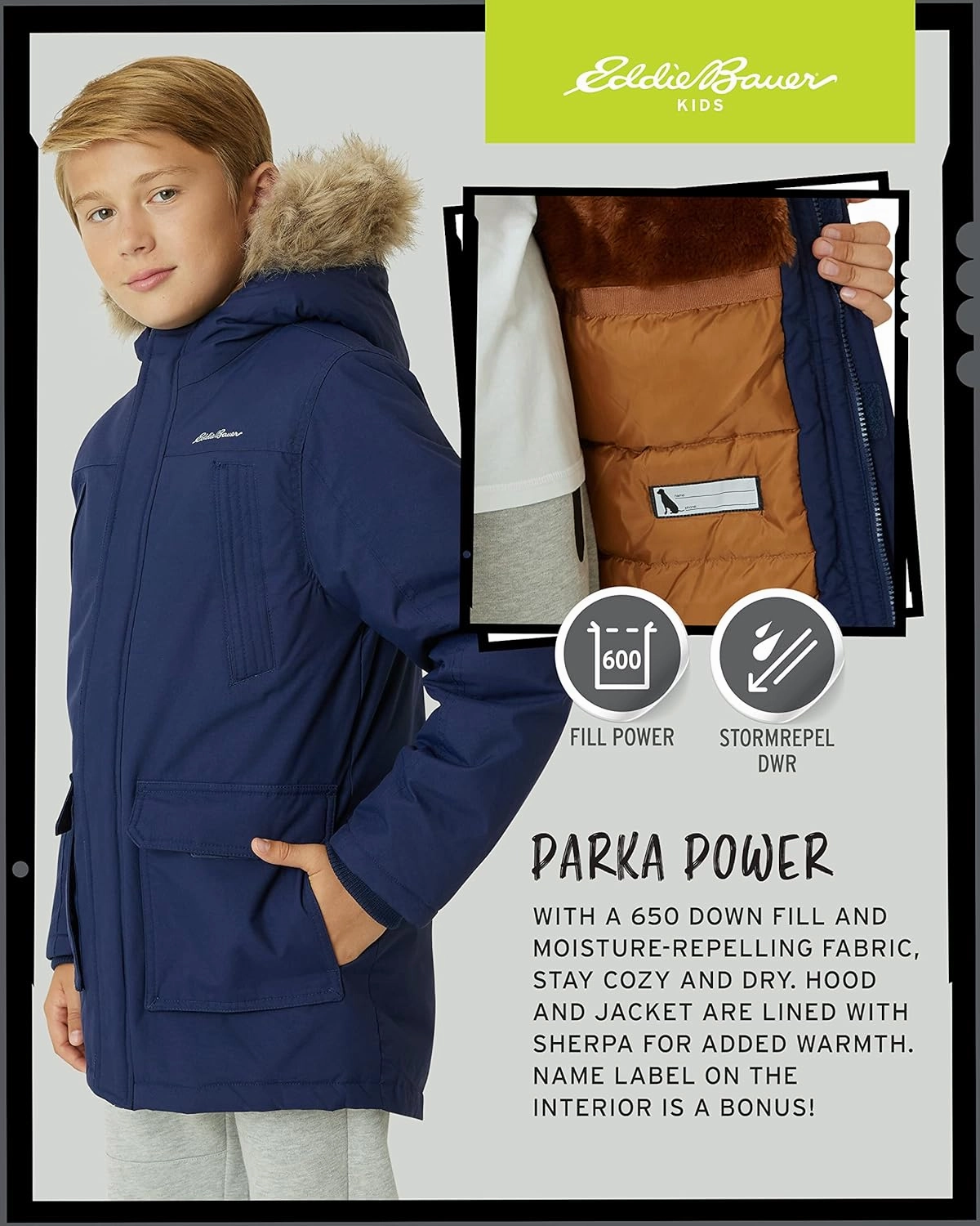 Eddie Bauer Boys' Winter Coat – Waterproof Heavyweight Down Parka Jacket with Faux Fur Hood (3-20)
