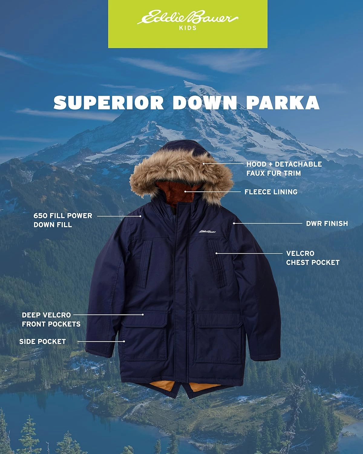 Eddie Bauer Boys' Winter Coat – Waterproof Heavyweight Down Parka Jacket with Faux Fur Hood (3-20)