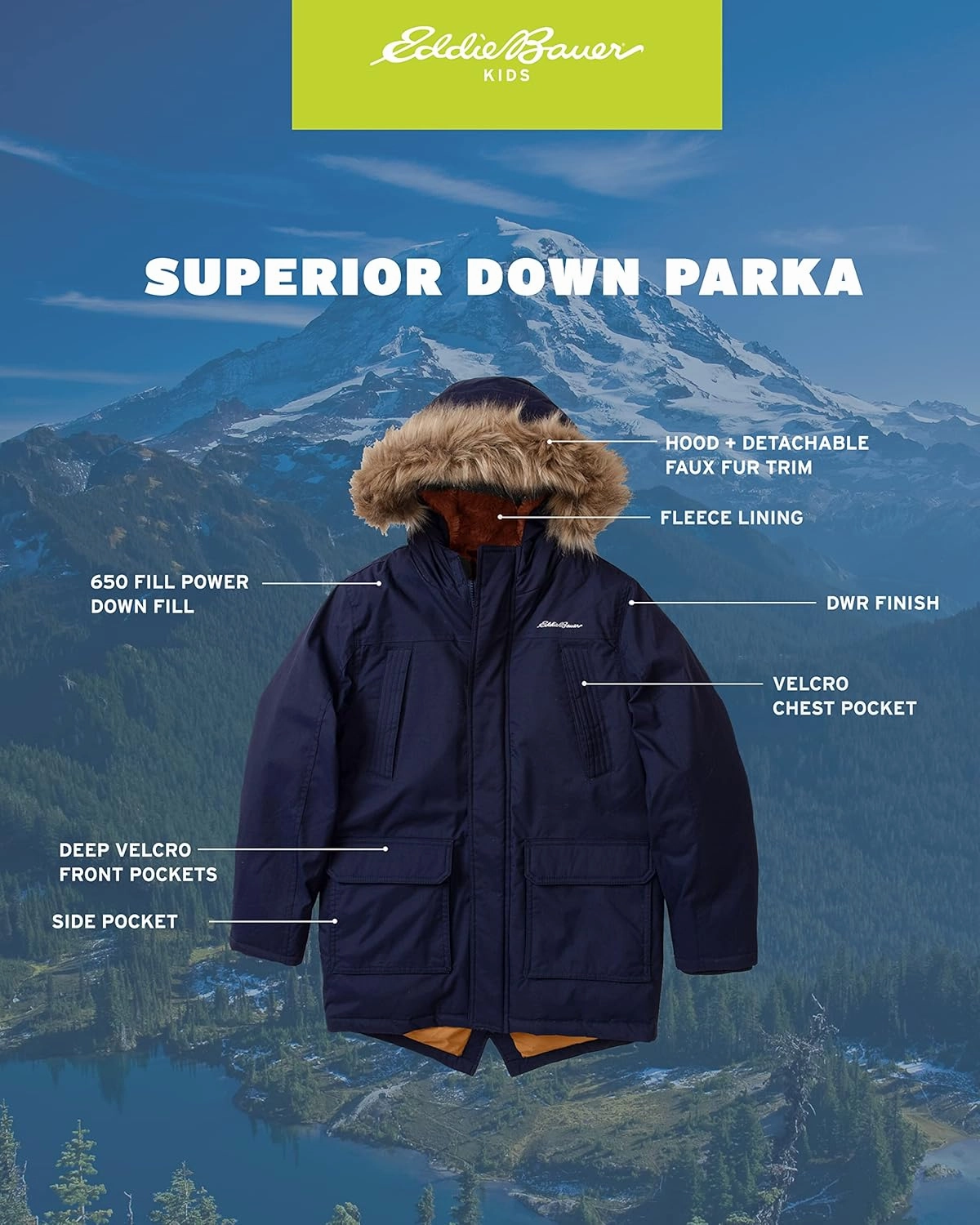 Eddie Bauer Boys' Winter Coat – Waterproof Heavyweight Down Parka Jacket with Faux Fur Hood (3-20)