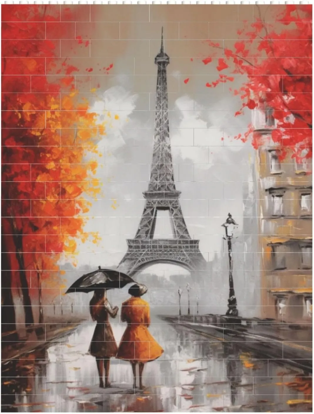 Eiffel Tower Paris Painting Building Block Puzzle Personalized Building Bricks for Adults Square Shaped DIY Brick Block Puzzles Valentine's Day Gifts for Home Decor Brick Puzzle