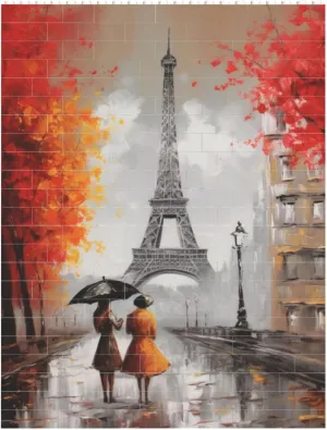 Eiffel Tower Paris Painting Building Block Puzzle Personalized Building Bricks for Adults Square Shaped DIY Brick Block Puzzles Valentine's Day Gifts for Home Decor Brick Puzzle
