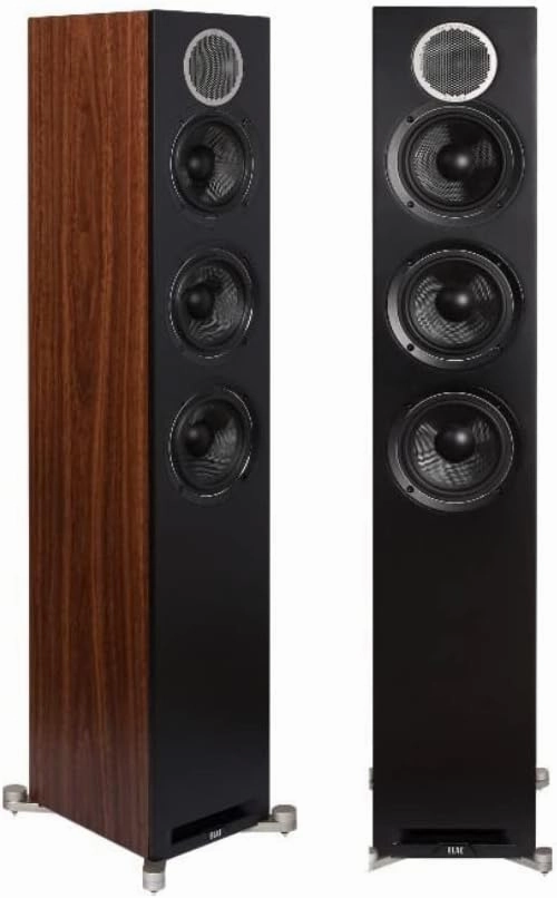 ELAC Debut Reference DFR52 F5.2 Floorstanding Tower Speaker Pair - Black Baffle, Walnut Cabinet