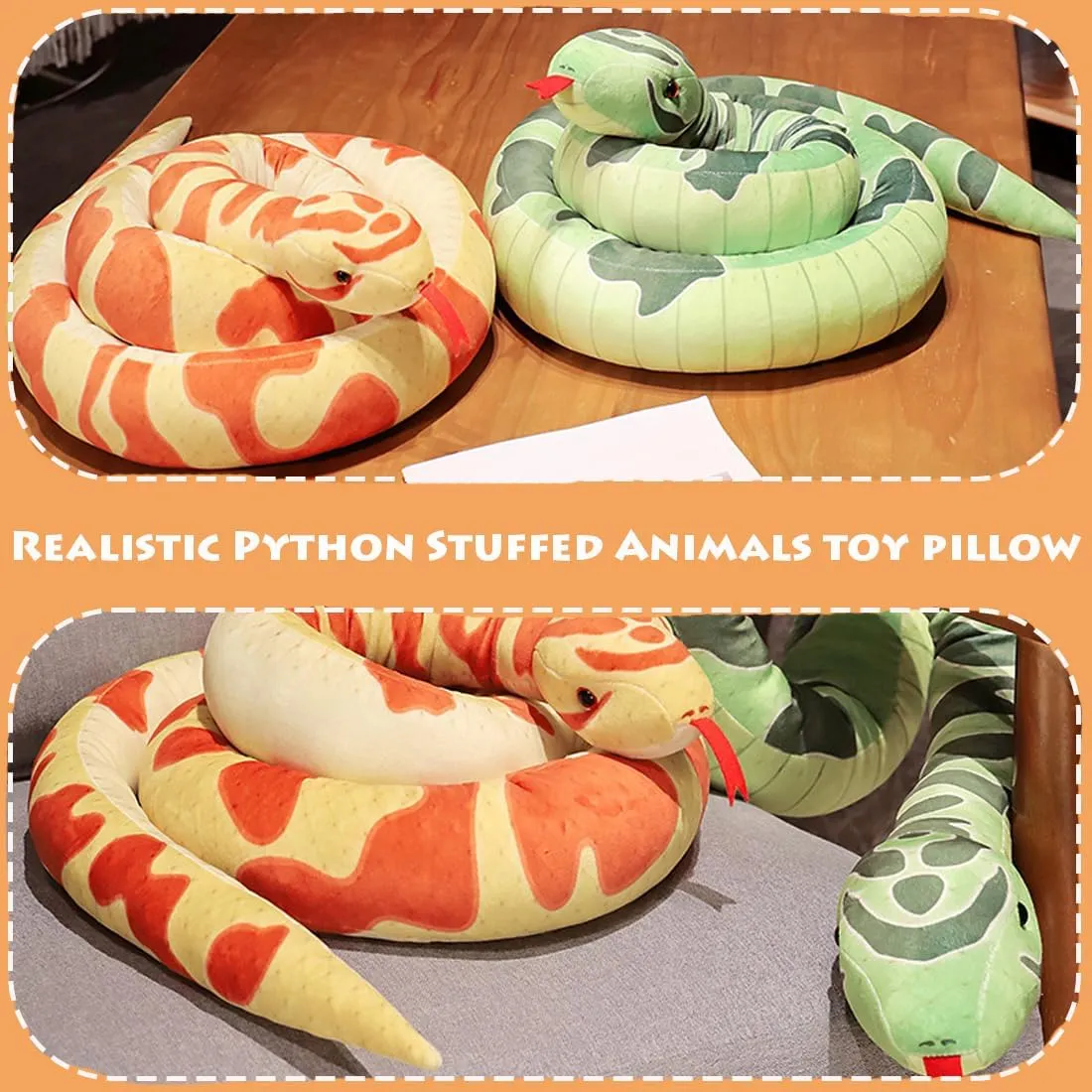 ELAINREN Super Realistic Green Python Stuffed Toy 190cm Long Snake Plush Wild Animls Lifelike Snake Plushie Soft Doll Gifts
