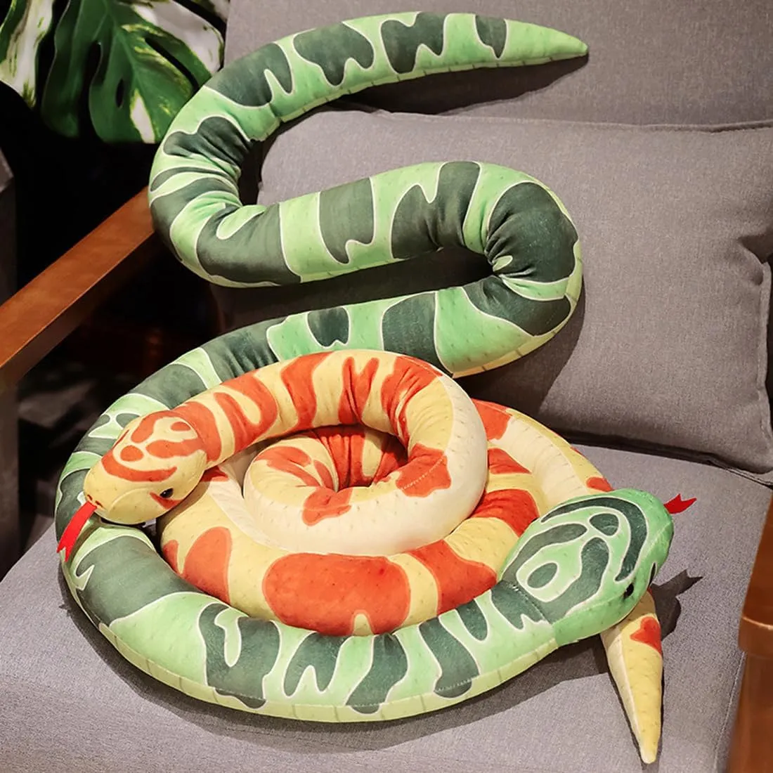 ELAINREN Super Realistic Green Python Stuffed Toy 190cm Long Snake Plush Wild Animls Lifelike Snake Plushie Soft Doll Gifts