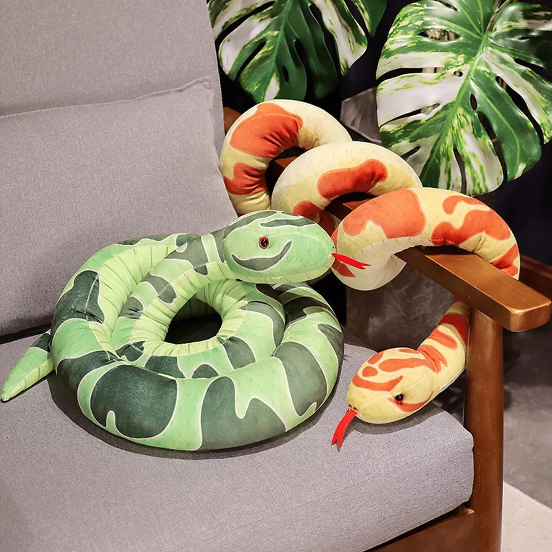ELAINREN Super Realistic Green Python Stuffed Toy 190cm Long Snake Plush Wild Animls Lifelike Snake Plushie Soft Doll Gifts