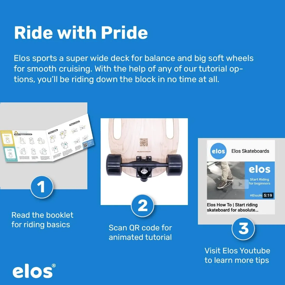 Elos Mini Longboard Cruiser Skateboards - Lightweight, Portable & Durable Wooden Commuter Cruiser Board. for Beginners & Experienced Riders - Easy to Carry w Handle