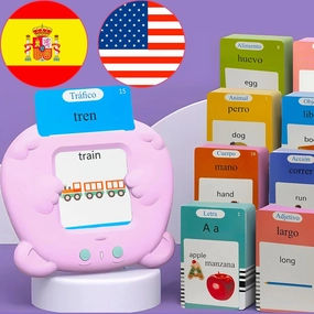 English & Spanish Talking Flash Cards for Kids - Bilingual Pocket Speech for Toddlers 3-12, 510 Sight Words of 31 Themes, Autism Sensory Toys, Tarjetas Parlantes Bilingües Espanol (Pink)