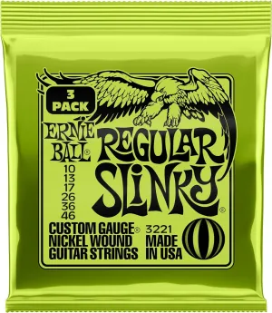 Ernie Ball Regular Slinky Nickel Wound Electric Guitar Strings 3-pack, 10-46 Gauge (P03221)