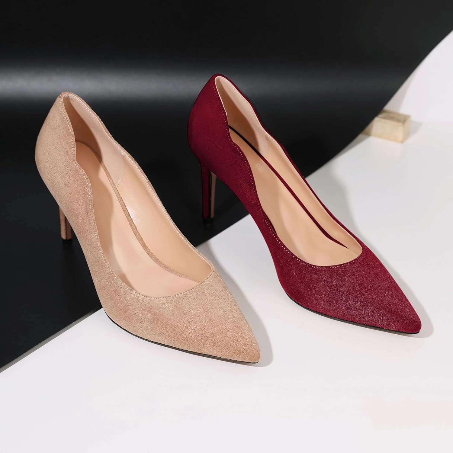 Esvowido Women's High Heel Pumps Heeled Pointed Toe Classic Stiletto Heels Slip on Sexy Evening Party Dress Shoes 3.4 Inch
