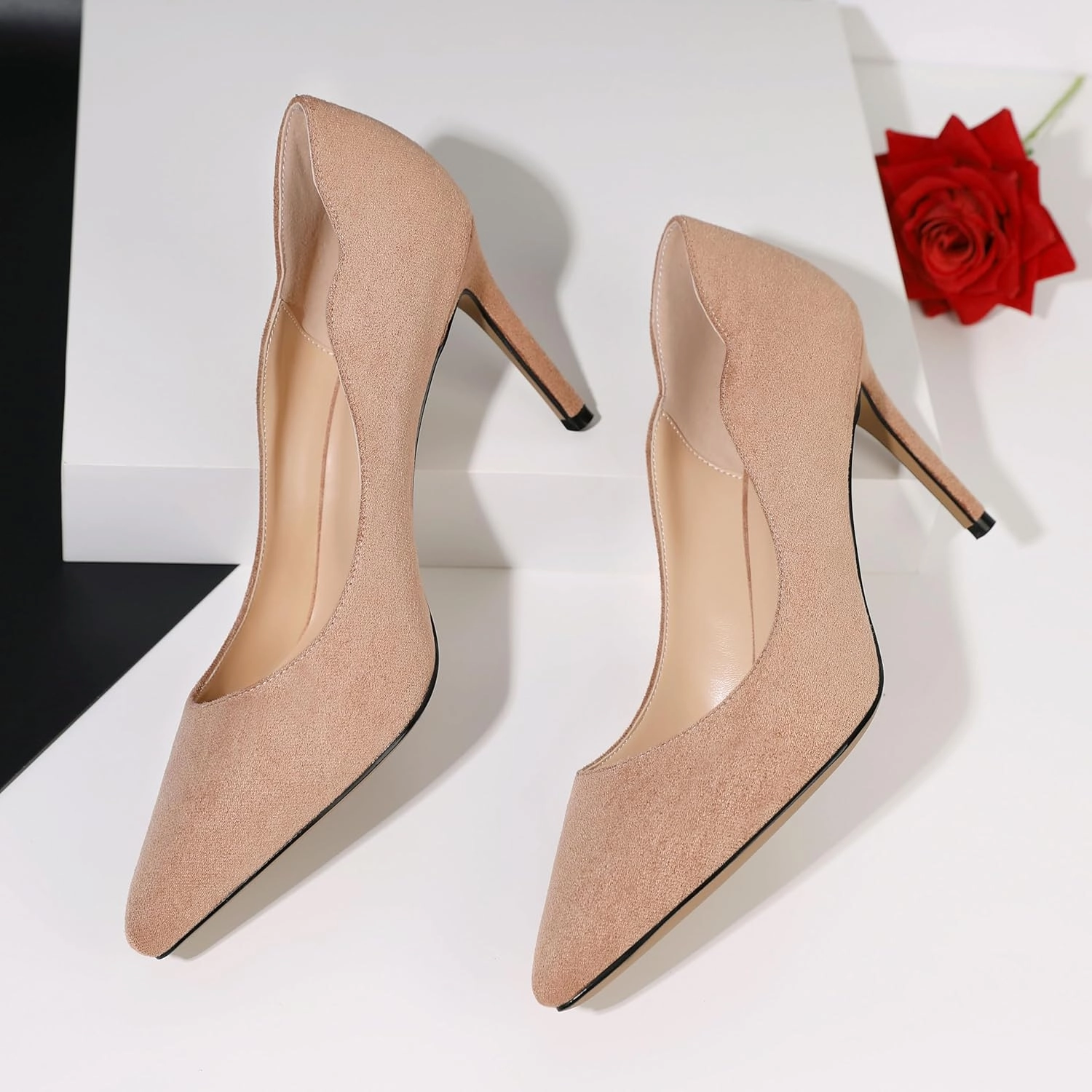 Esvowido Women's High Heel Pumps Heeled Pointed Toe Classic Stiletto Heels Slip on Sexy Evening Party Dress Shoes 3.4 Inch