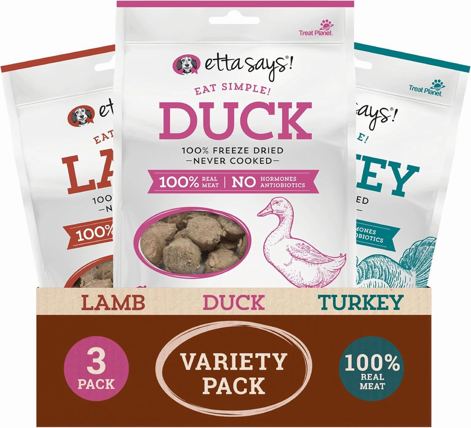 etta says! Eat Simple Freeze-Dried Dog Treats - 100% Natural Variety Pack - Duck, Turkey, and Lamb Protein - Made in USA (2.5 oz Pack of 3)