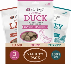 etta says! Eat Simple Freeze-Dried Dog Treats - 100% Natural Variety Pack - Duck, Turkey, and Lamb Protein - Made in USA (2.5 oz Pack of 3)