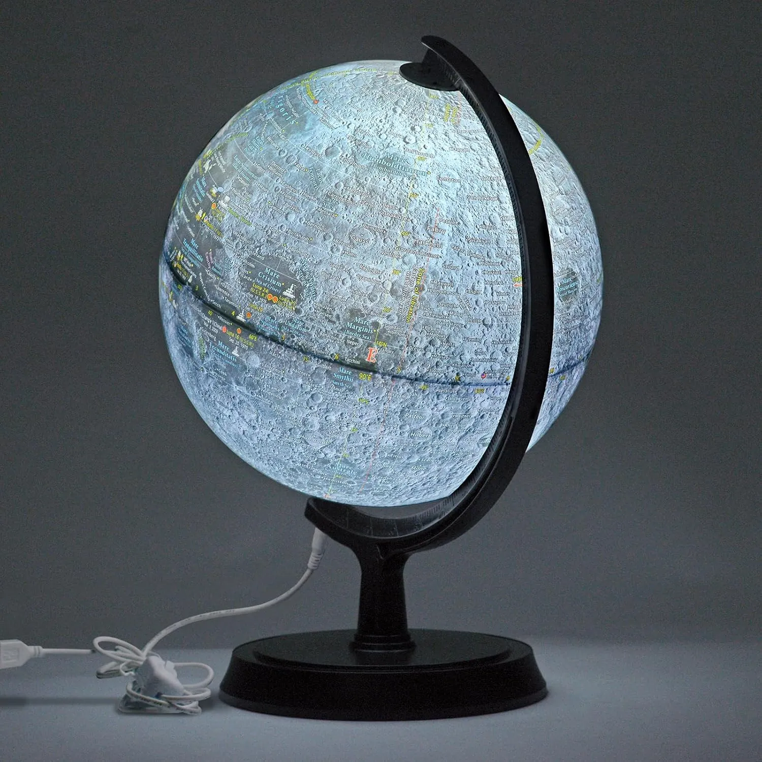 Explorer Illuminated Gray Moon Globe, 24cm/9.5", MI-24, Moon lamp, Moon light, Lunar Globe