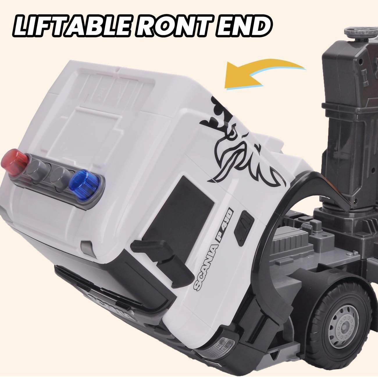 Extra Large Tow Truck Toy, Scania 19“ Friction Powered Transport Truck Crane Vehicle Toy with Excavator Toy, Lights and Sounds, Gifts for Toddler Boys Girls