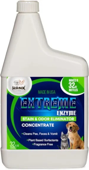 EXTREME ENZYME, PET STAIN & ODOR ELIMINATOR - Concentrate, makes 2 gallons. Triple action bio-enzymatic cleaners and plant based surfactants break down pet mess forever. FRAGRANCE FREE, makes 256 oz