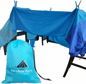 ez clipz- Fort Building Kit- Large Lightweight Blanket and Clips to Attach to Furniture-Best Gift for Kids/Children- by Pickle & Olive (Blue)