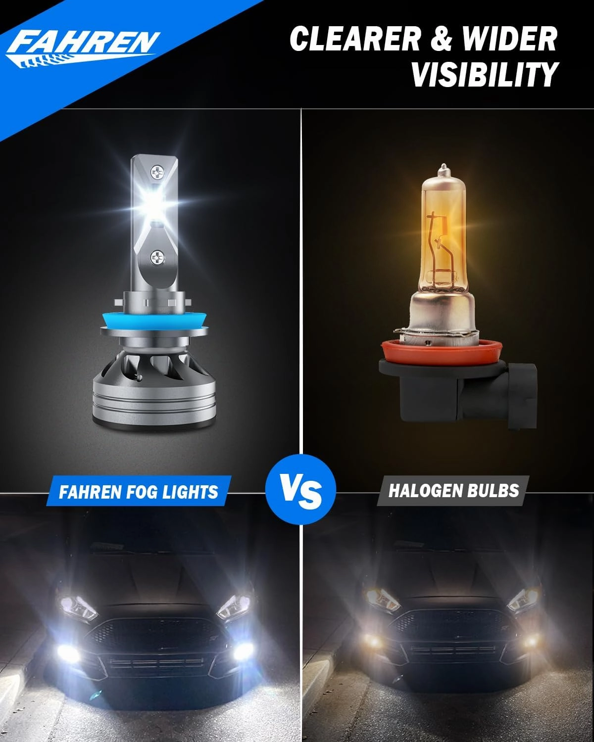 FAHREN H11/H9/H8 Light Bulb, 32000LM Super Brighter, 6500K Cool White H11 Off Road Light or Fog Light Bulbs, CANbus Ready, Pack of 2