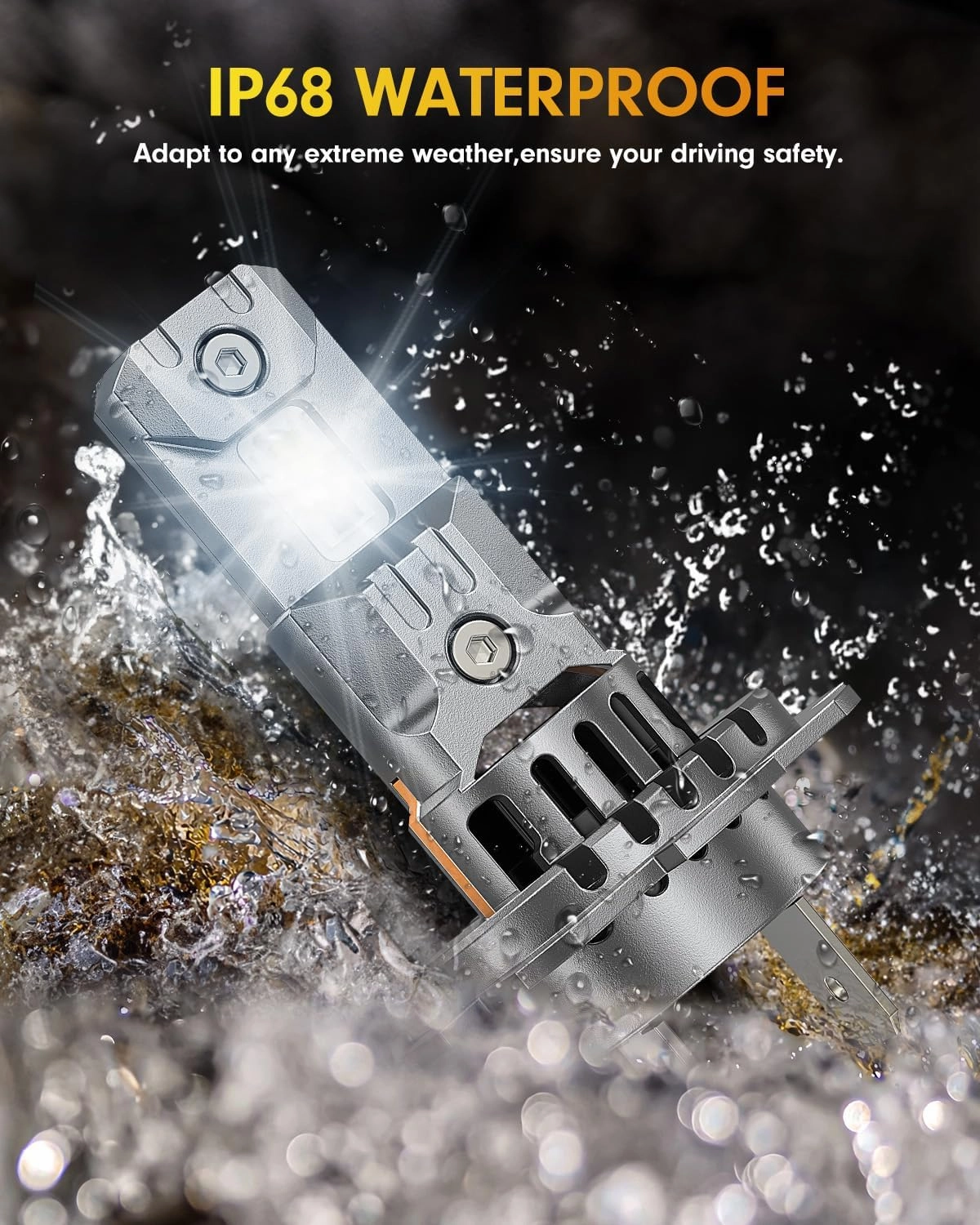 FAHREN Upgraded & Brightest H7 Bulbs, 50000LM Ultra Bright 6500K H7 light, Real Mini Size No Adapter Needed IP68 Waterproof,Plug and Play, Pack of 2