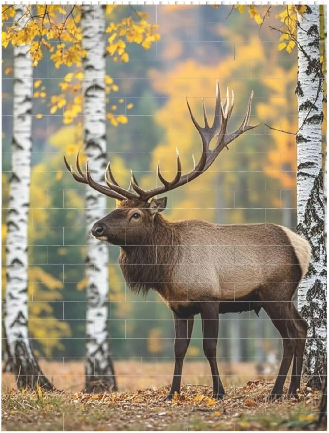 Fall Birch Leaves Elk Building Block Puzzle Personalized Building Bricks for Adults Square Shaped Block Puzzle Building Valentine's Day Gifts for Home Decor Brick Puzzle