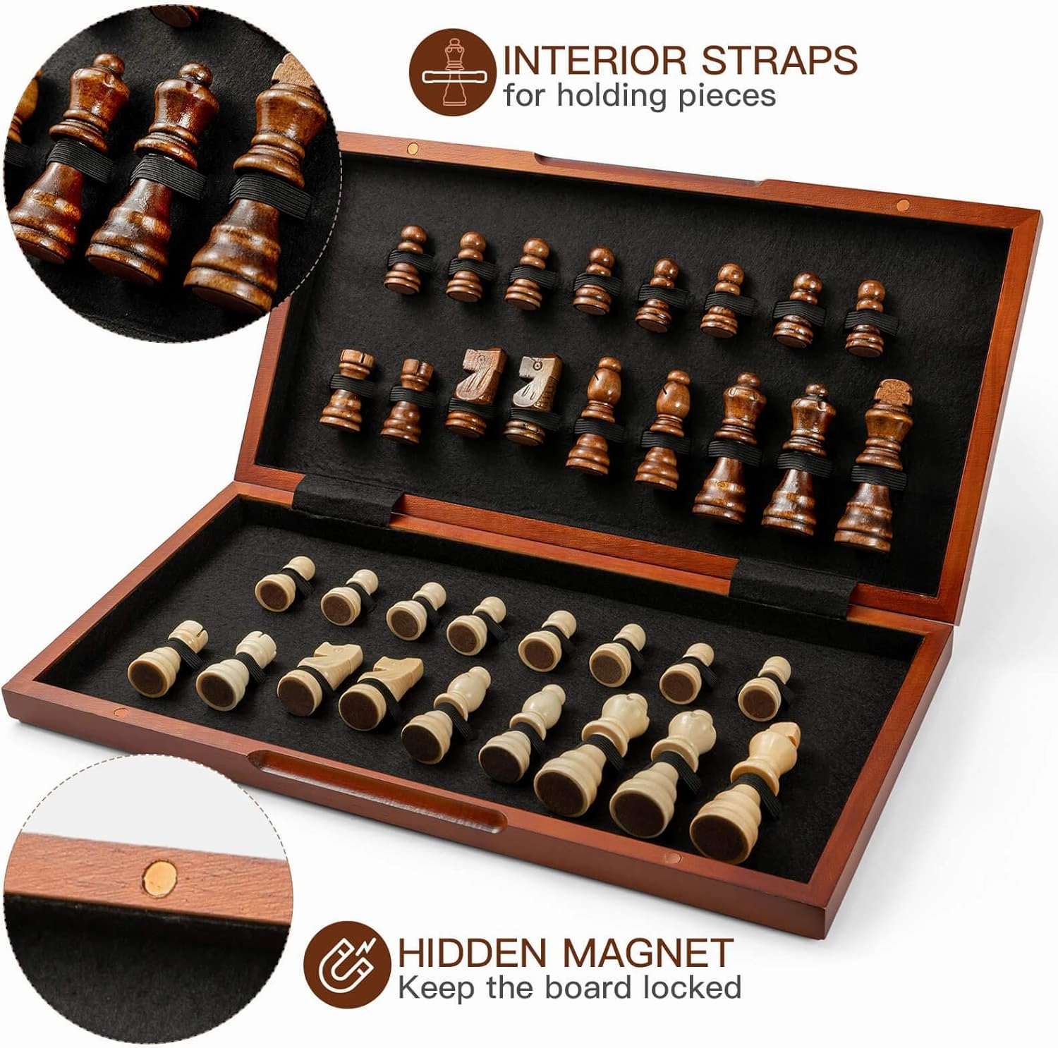 FanVince Chess Set 15" Wooden Board Game - Wood Sets with 2 Storage Bags and 2 Extra Queens - Gifts Box for Men Dad