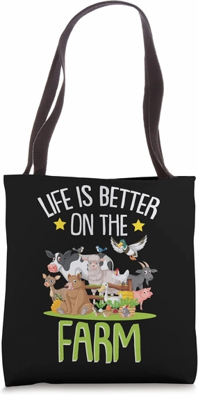 Farm Animal Cows Chicken Pig Goat Ranch Farmland Fan Horse Tote Bag